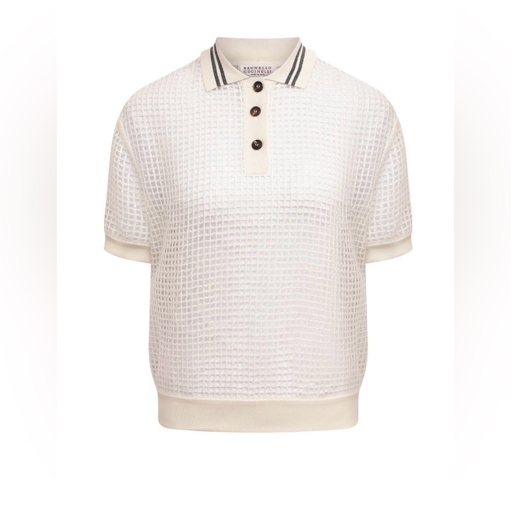 🔥BRUNELLO CUCINELLI
Netted Polo Shirt with Contrast Stripes/Size Large/MP $3850🔥 - Picture 2 of 13